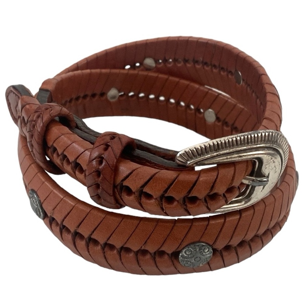 Vintage 1993 Western Brown Leather Silver Studded Belt